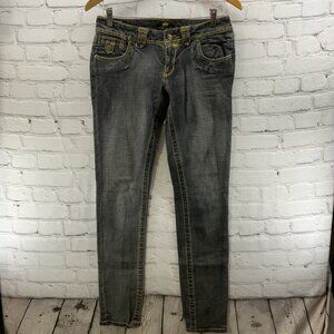 Akademiks Blue Jeans Womens Sz 29‎ Ornate Gold Trim Tapered